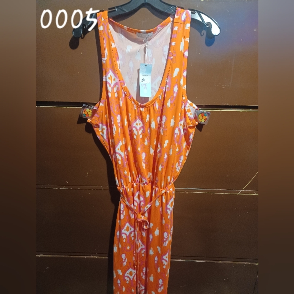 Orange and White Patterned Sleeveless Dress (A)